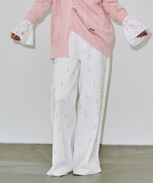 WIDE DENIM PANTS with PEARL/ワイドデニムパンツウィズパール（デニム