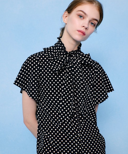 ◇【LOULOU WILLOUGHBY】デシンドットフレアスリーブブラウス（シャツ