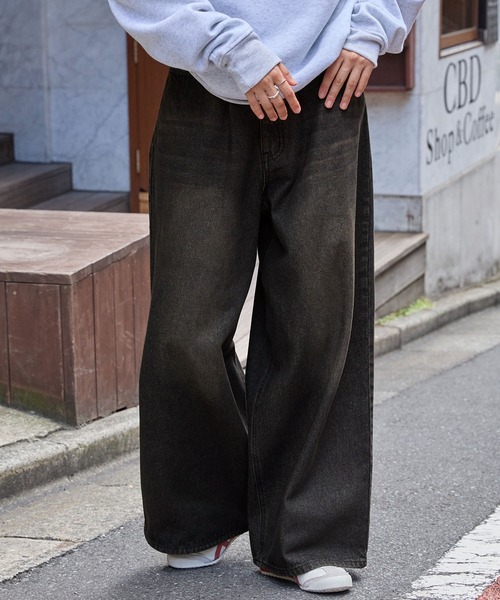 ヴィンテージライクオーバーダイワイドフレアデニムパンツ MONO-MART