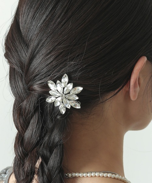 フラワー モチーフ ビジュー キラキラ ダボピン ヘアクリップ ヘア