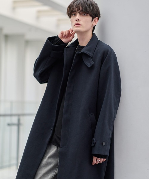 セール】ビッグシルエットウールタッチ比翼ステンカラーコート（ステン