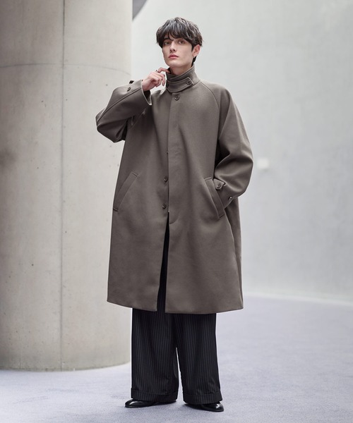 セール】ビッグシルエットウールタッチ比翼ステンカラーコート（ステン