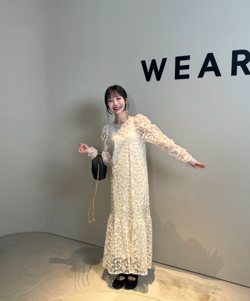 フラワー刺繍チュールレースワンピース（ワンピース）｜hinari（ヒナリ