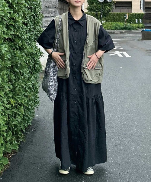 Kay me】ブラックビーンズサイドギャザーワンピース ブラック サイド