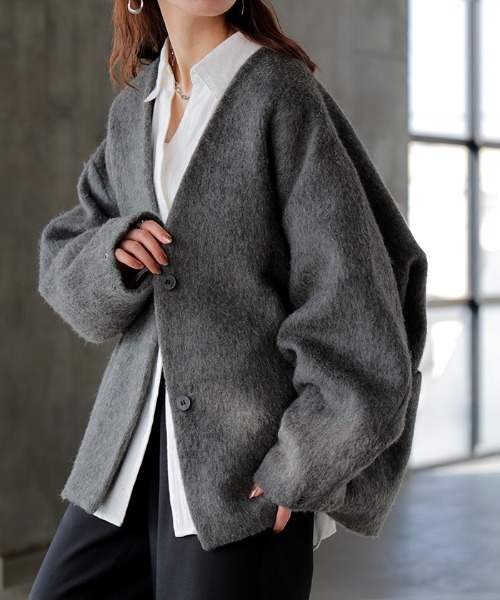 HUG.U（ハグユー）の「シャギードルマンコート（ノーカラージャケット