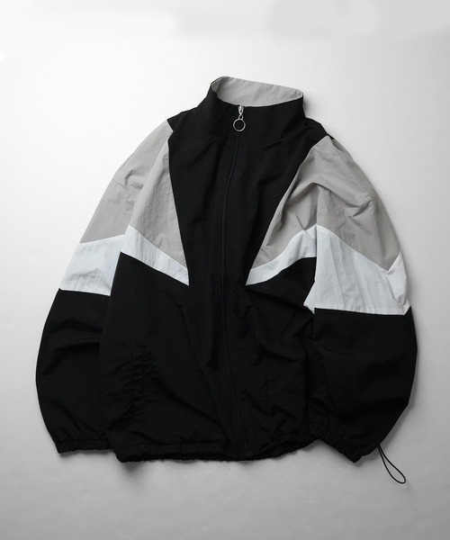 セール】ビッグシルエット レトロライク ナイロントラックジャケット
