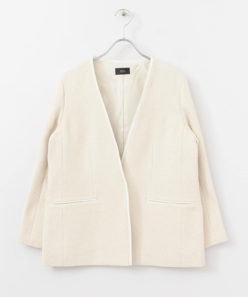 ツイードVネックロングジャケット（ノーカラージャケット）｜URBAN