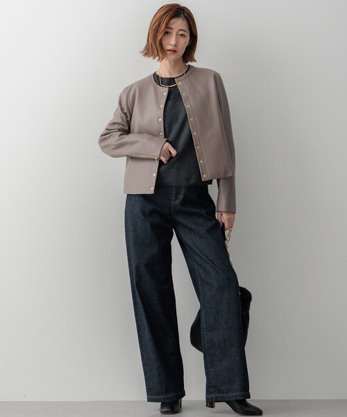 セール】ラムレザー ノーカラージャケット（ノーカラージャケット