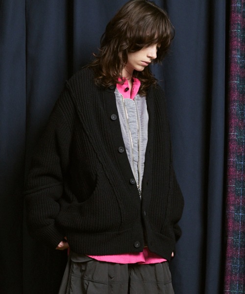 UNISEX》3 colors Wool Nylon Prime-Over Crew Neck Knit Cardigan/三