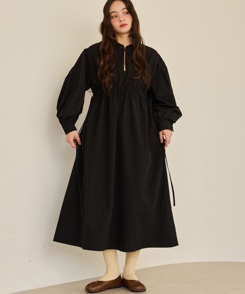 OLUN（オルン）の「waist ribbon volume onepiece/ウエストリボン