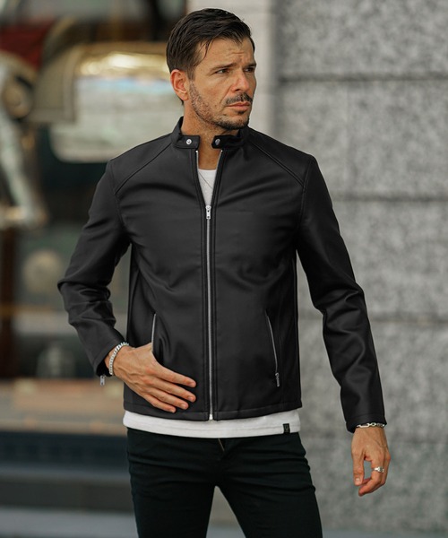 セール】PUレザーシングルライダース メンズ ジャケット アウター