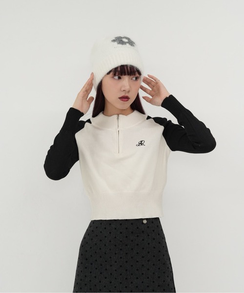 セール】【 cunii 】ハーフジップ クロップド ニット トップス 長袖