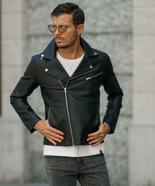 PUレザーダブルライダース メンズ アウター ジャケット レザー