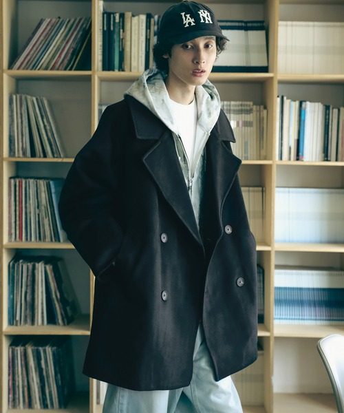 セール】オーバーサイズビッグカラーダブルPコート（ピーコート