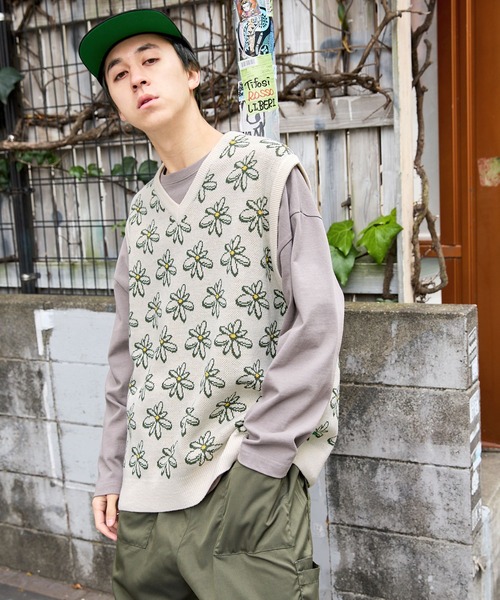 FLOOWM】Wジャガード編み フラワーモノグラム ニットベスト MONO-MART