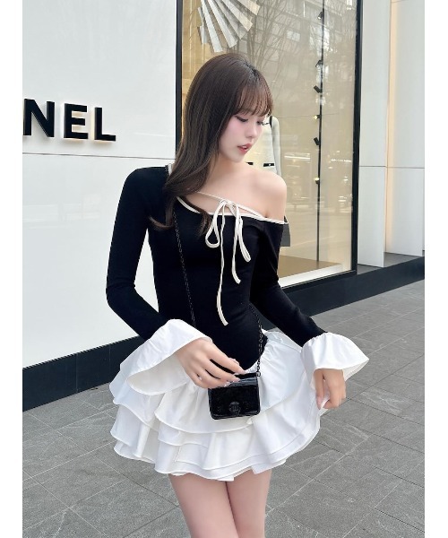 デザインネックリボンミニワンピース（ワンピース）｜Darich