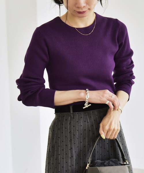 セール】quaranciel:〈手洗い可能〉コットン リブ クルーネック ニット