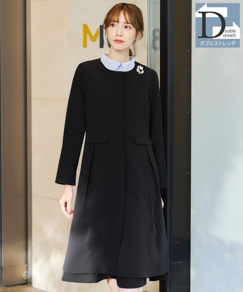 BEARDSLEY ノーカラー Aラインコート ウールブラック ロングコートF