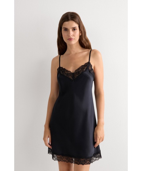 セール】レース ディテール付きシルク スリップ（インナーウェア/肌着