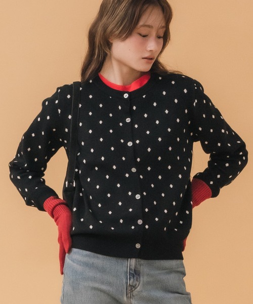 セール】ドット柄カーディガン / ブラック グレー ドット 水玉