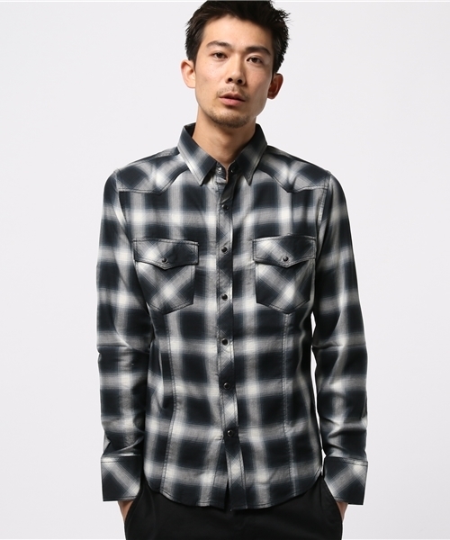 セール】オンブレチェックシャツ ウエスタンシャツ（シャツ/ブラウス