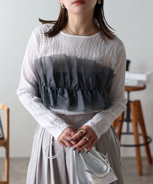 セール】オーガンジーフリルビスチェ（チューブトップ）｜ap retro