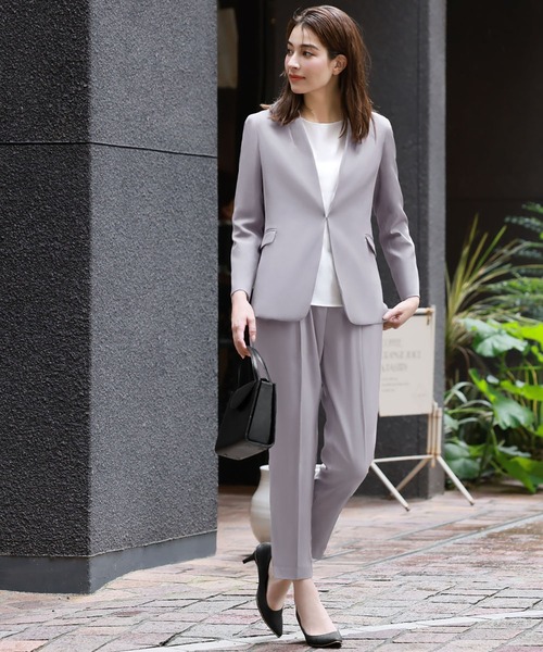 セール】カラーレスジャケット テーパードパンツ セットアップ スーツ