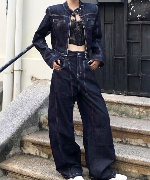 セール】【LAMPOON】デニムライダースジャケットセットアップ