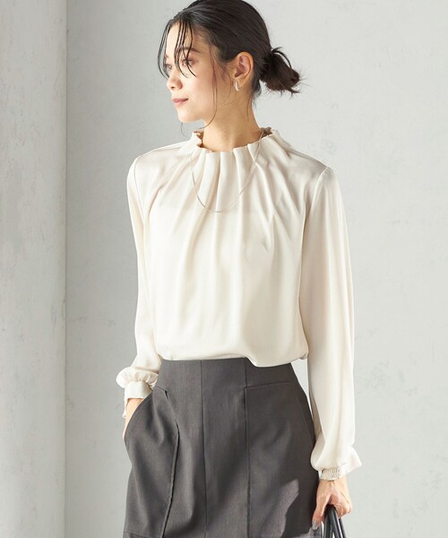 一部WEB限定】〈手洗い可能〉ヴィンテージ サテン ネック ギャザー