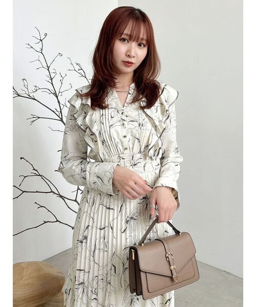 WEB限定カラーあり】ダブルフリルフラワープリーツワンピース