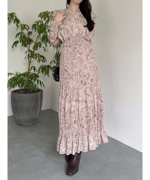 WEB限定カラーあり】ダブルフリルフラワープリーツワンピース