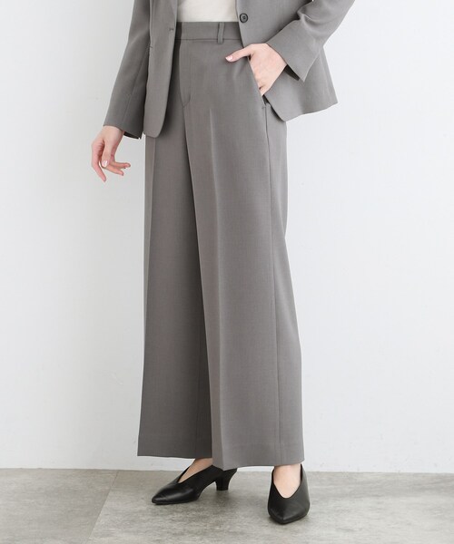 洗える／UVケア／SETUP可能】ウール調ワイドパンツ（スーツパンツ