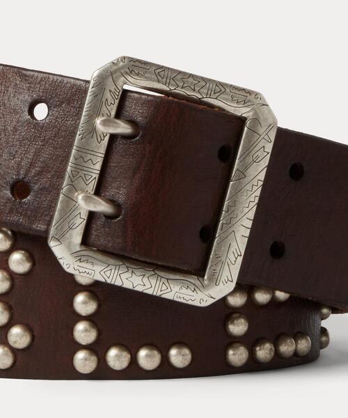 RRL（ダブル アール エル）の「スタデッドロゴ レザー ベルト（ベルト