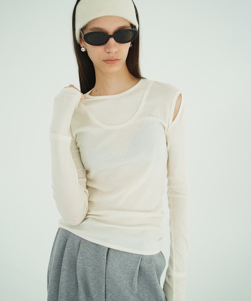 セール】LAYERED SHOULDER CUT TOPS（Tシャツ/カットソー）｜CLANE
