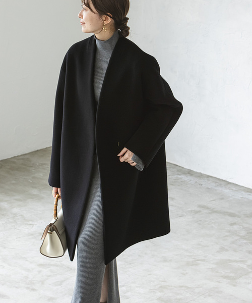 Noble（ノーブル）の「MTRウールカシミヤミニマルVコート（ノーカラー