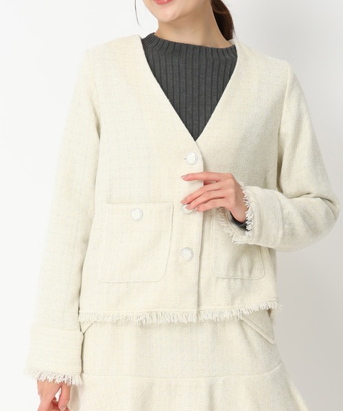 セール】ラメツイードジャケット/MM438506（ノーカラージャケット