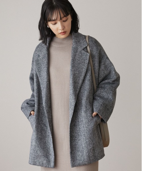 セール】・ELENCARE DUE ヘリンボーンショートコート＊（テーラード