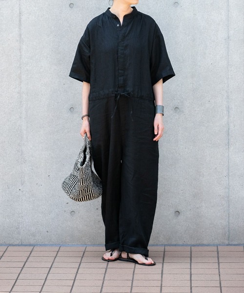かぐれ（カグレ）の「リネンハーフスリーブオールインワン（サロペット