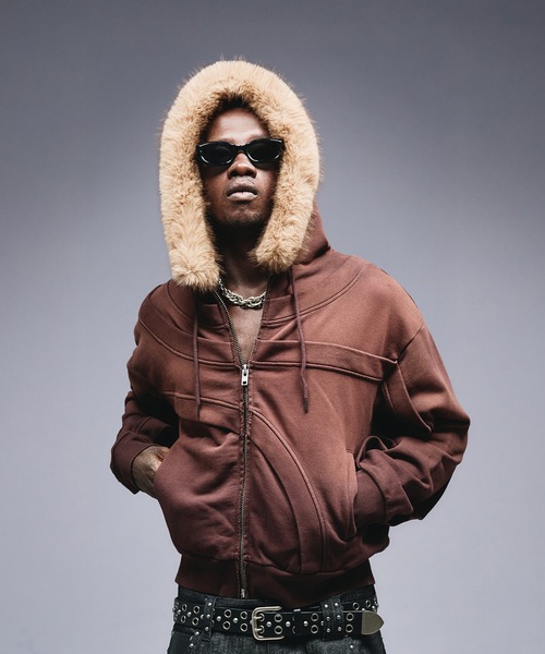 セール】Asymmetrical Switch Faux Fur Parker / アシンメトリカル