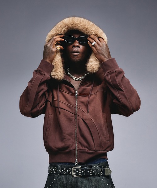 セール】Asymmetrical Switch Faux Fur Parker / アシンメトリカル