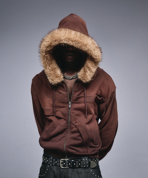 セール】Asymmetrical Switch Faux Fur Parker / アシンメトリカル