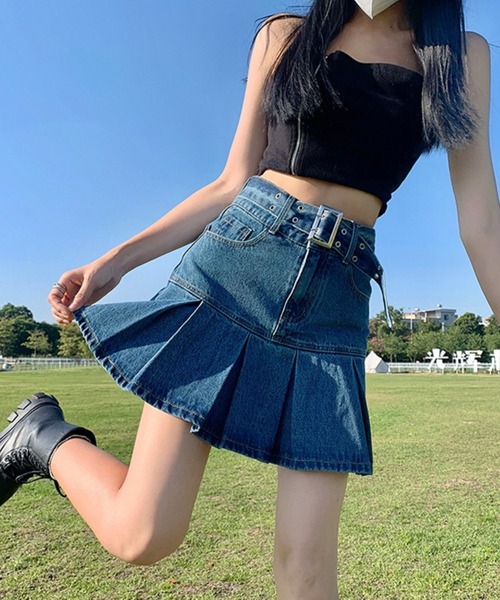 d*3様 希少レア メゾピアノ ミミポポ デニム プリーツスカート平成