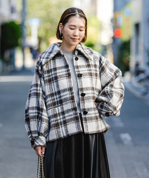 セール】F by ROSSO シャギーチェックビッグカラーコート（その他