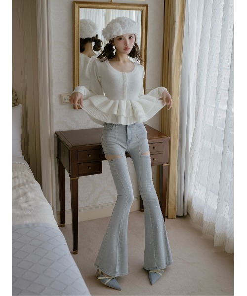 ドロップビジューフレアデニムパンツ（デニムパンツ）｜Darich