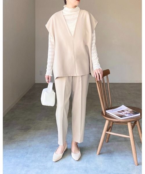 セール】【低身長向け/高身長向けサイズあり】ノーカラー深Vネック