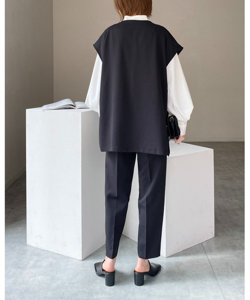 セール】【低身長向け/高身長向けサイズあり】ノーカラー深Vネック