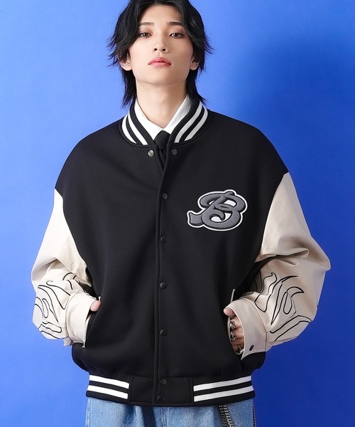 セール】a.p.o.v. フェルトワッペン＆フレイム刺繍アーム合成皮革