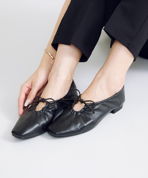 リボンギャザーフラットシューズ（バレエシューズ）｜menue（メヌエ