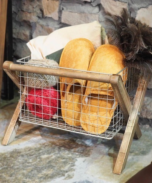 トールペイント（花と鳥）ラタン製マガジンラック アンティーク調