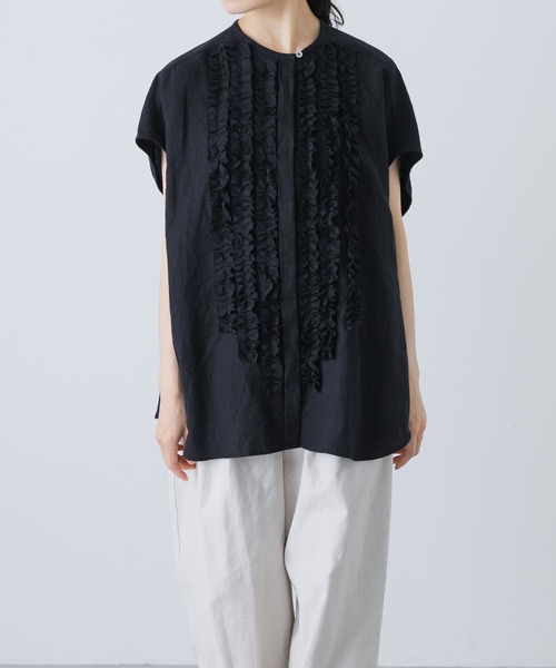 かぐれ（カグレ）の「リネンフリルフレンチワイドシャツ（シャツ